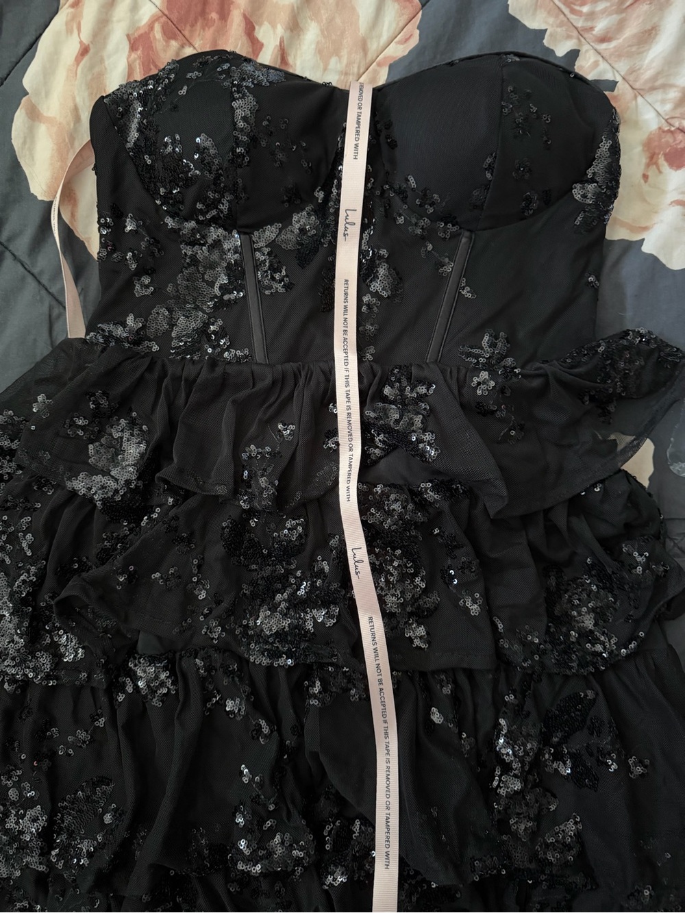 NWT! Lulus Definite Glamour Black Sequin Strapless Bustier Maxi Dress - Size XL - Picture 11 of 14
